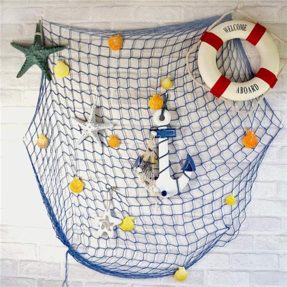 Natural Fishing Net Decor with Shells 79 Inch Beach Theme Decor for Party Home - Picture 4 of 7